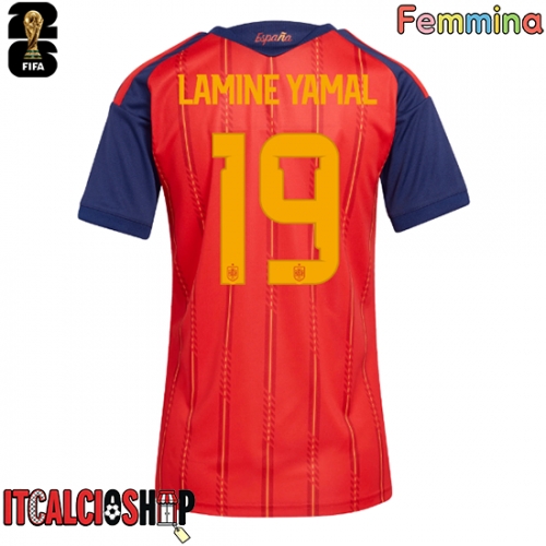 Spagna Lamine Yamal #19 Prima Maglia Femmina Mondiali 2026 Manica Corta